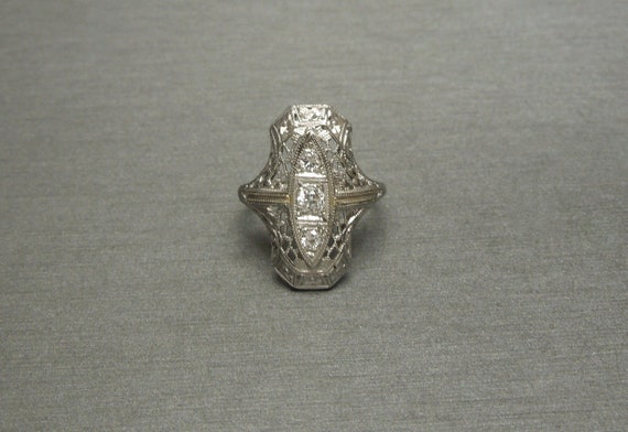 European Diamond Dinner Ring / Antique Estate C19… - image 1
