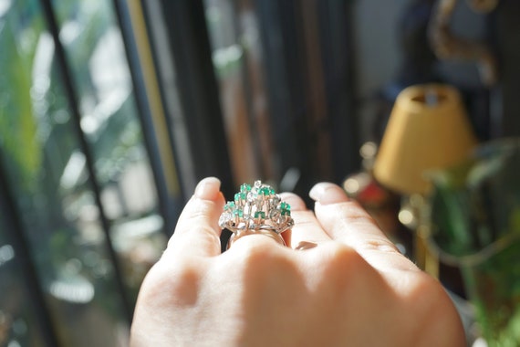 Emerald Cocktail Ring / Mid Century Estate Circa … - image 5