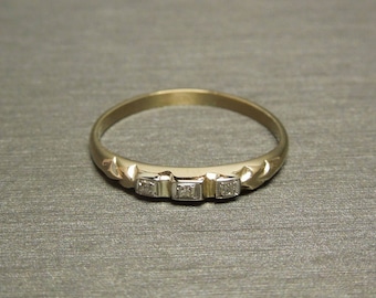 Antique Estate C1930 14K Gold 0.05TCW F G VVS VS Round Single cut Three 3 Square Diamond Wedding Band Sz 7