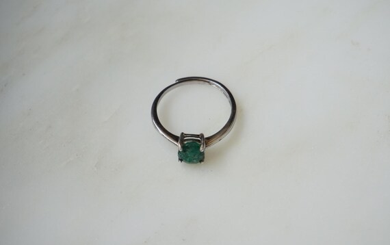 Silver Emerald Solitaire Ring / Estate Sterling S… - image 7