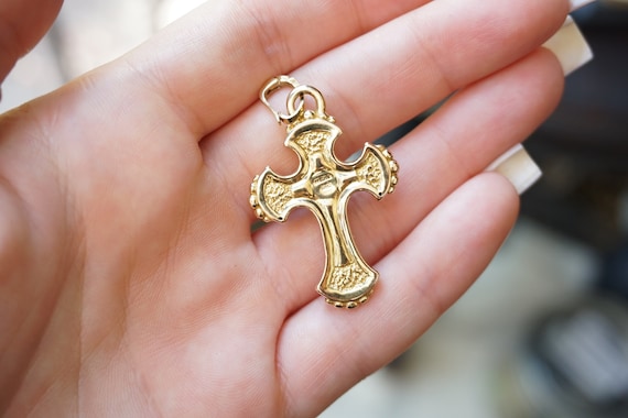 Italian Gold Cross / Vintage Italian Estate 14K G… - image 9