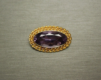 Antique Victorian Estate C1900 18K Gold 12.75ct Oval Amethyst Lapel Pin / Brooch