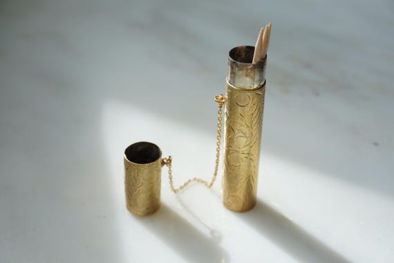 Antique Toothpick Holder / Antique Victorian Estate C1900 Gold