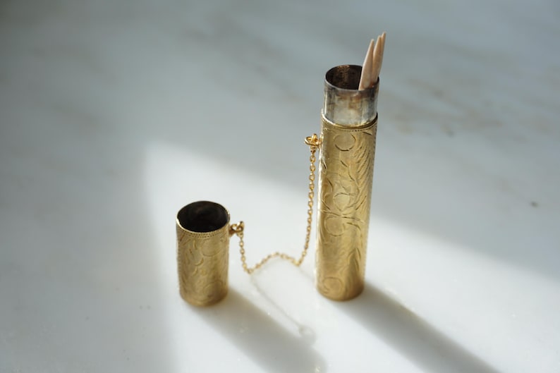 Victorian Toothpick Antique Toothpick Holder / Antique Victorian Estate C1900 Gold Vermeil ...