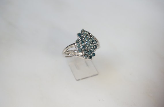 14K Blue Diamond Ring / Vintage Estate 14K White … - image 3