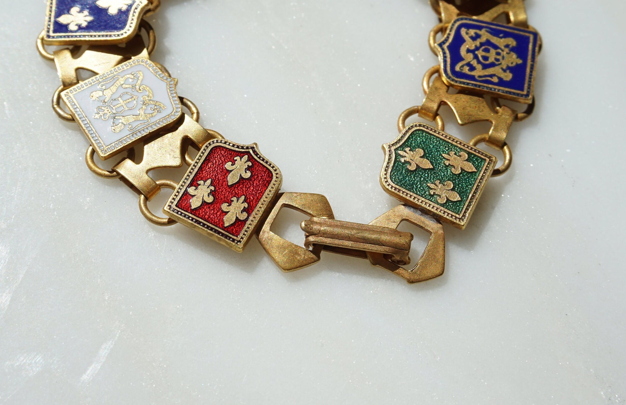 Vintage Enamel Crest Bracelet / Vintage New Orleans Estate