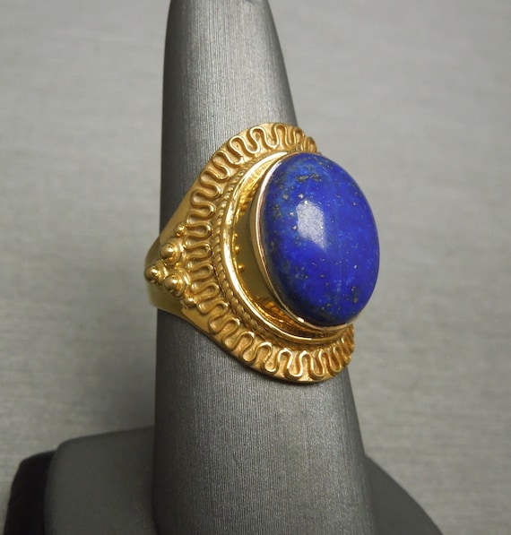 Vintage Estate 925 Gold Vermeil Lapis Lazuli Etru… - image 1