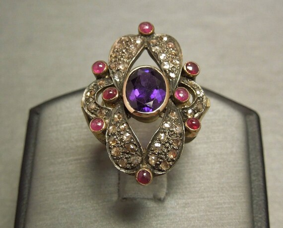 Vintage Art Deco Estate 14K Gold + Silver 3.70TCW… - image 8