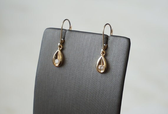 14K Diamond Raindrop Earrings / Vintage Estate 14… - image 2