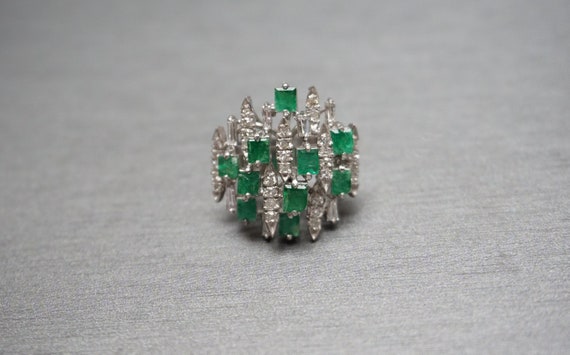 Emerald Cocktail Ring / Mid Century Estate Circa … - image 1