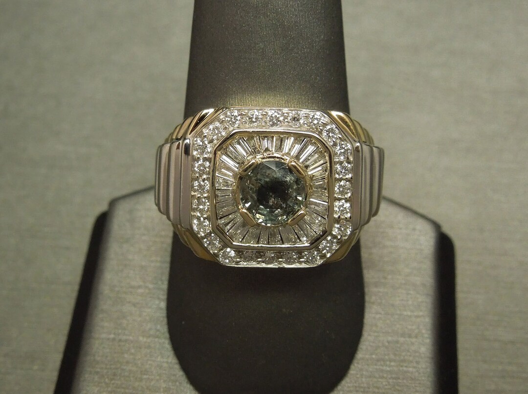 UK 1931 9ct Art-Deco Ring 10号 9ct Yellow Gold & Platinum Art Deco Sapphire and Diamond
