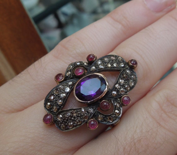 Vintage Art Deco Estate 14K Gold + Silver 3.70TCW… - image 4