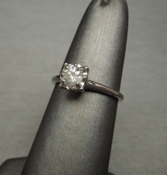 Vintage Estate C1950 14K White Gold 0.40ct Round … - image 3