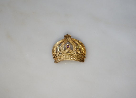 Ruby Diamond Crown Pendant / Vintage New Orleans … - image 1