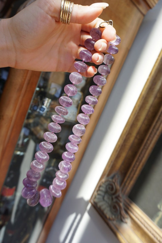 Carved Amethyst Necklace / Vintage Estate Hand Ca… - image 3