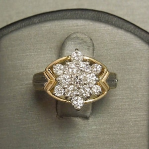 Vintage Art Deco Estate 14K Plumb Gold 1.00TCW F VVS VS Brilliant Diamond Star Starburst Dinner Statement Ring Sz 7.5