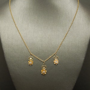 Antique Victorian Estate C1875 10K Gold Fleur de Lis Design 0.15TCW Old Mine cut Three Diamond Buttercup Necklace 17.75&quot;