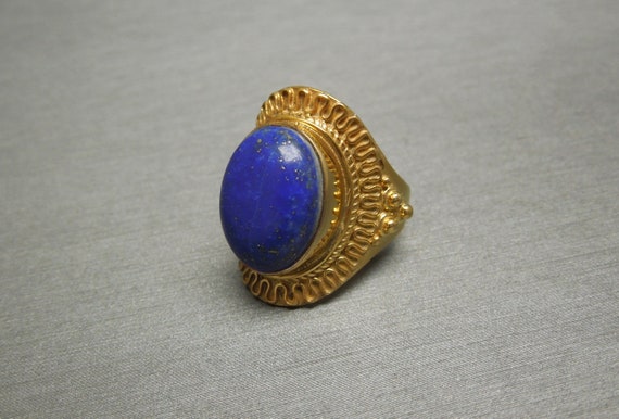 Vintage Estate 925 Gold Vermeil Lapis Lazuli Etru… - image 3