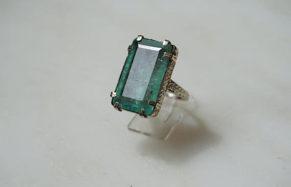 Antique Emerald Solitaire Ring / Antique Estate C… - image 4