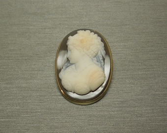 Antique Victorian Estate C1875 14K Gold Elaborate Carving Cameo Agate Pin / Brooch Pendant