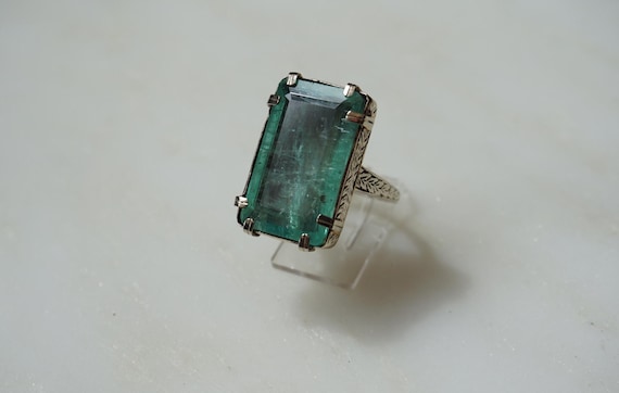 Antique Emerald Solitaire Ring / Antique Estate C… - image 5