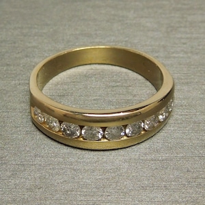 Unisex / Men&#39;s Vintage Estate C1980 14K Yellow Gold 1TCW Channel Round Diamond Wedding Band Sz 10.75