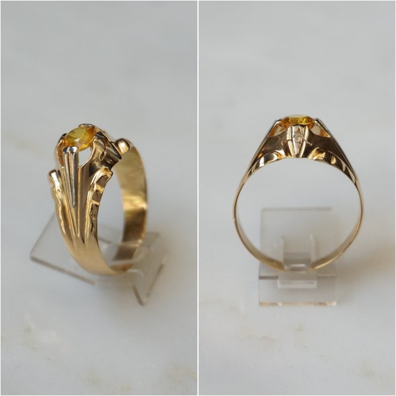 Men's Golden Sapphire Ring / Unisex Victorian Est… - image 3
