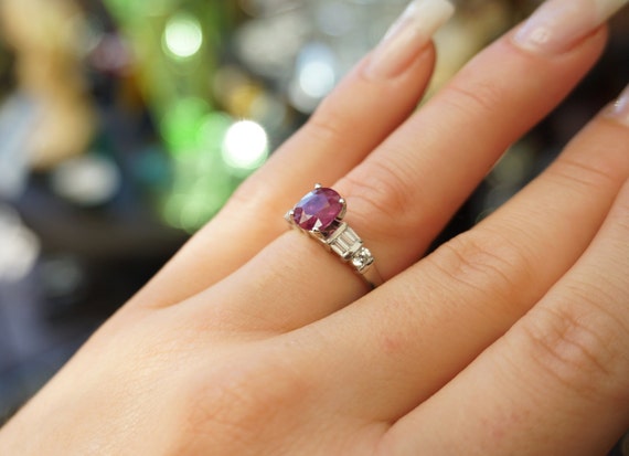 Platinum Ruby Engagement Ring / Estate Platinum 1… - image 8
