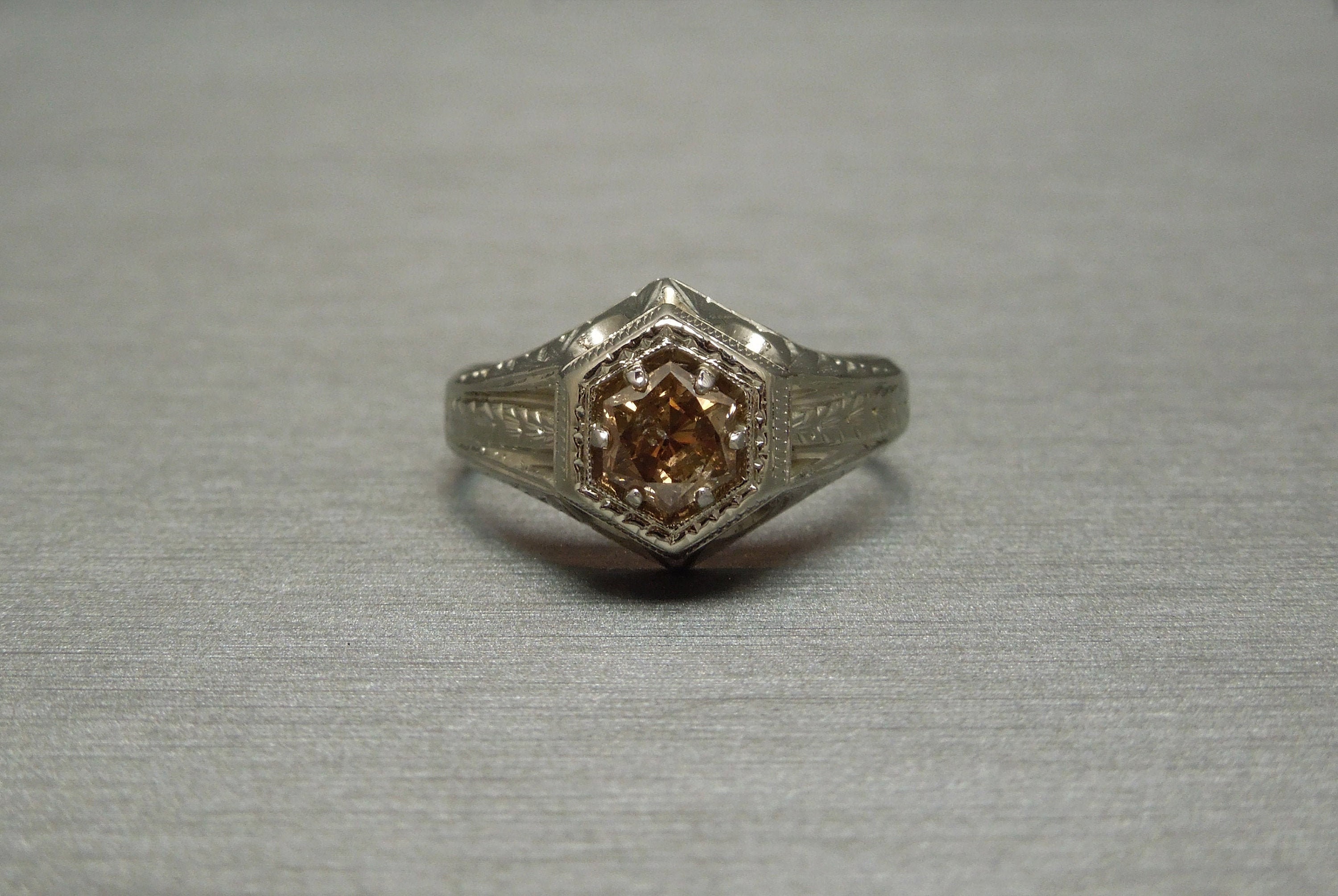 Men's Art Deco Estate C1920 14K White Gold 0.90 Carat