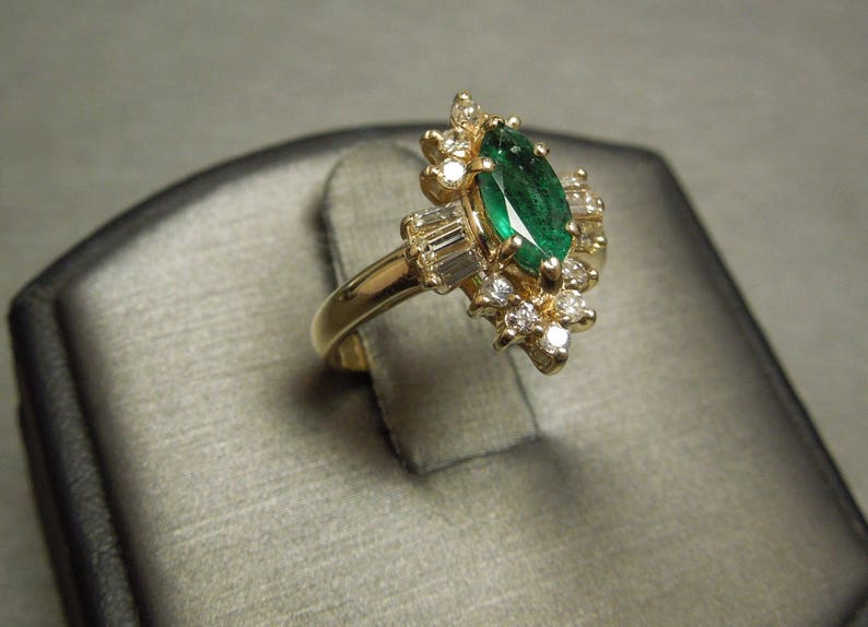 Vintage Estate C1970 14K Gold 1.47TCW Marquise Emerald - Etsy