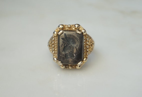 Hematite Intaglio Ring / Men's Vintage Estate Gol… - image 1