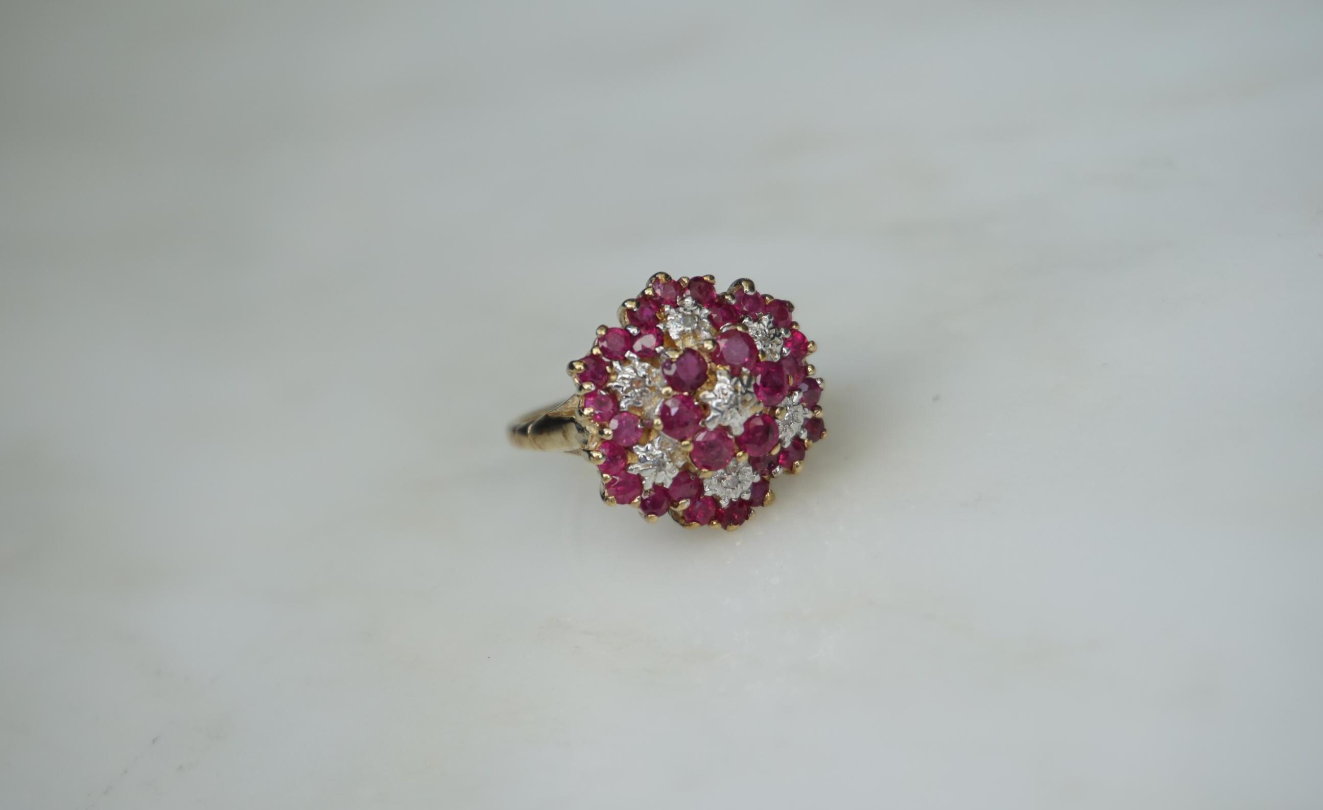 Ruby Cluster Ring / Vintage Estate C1970 10K Gold 1.10TCW Natural