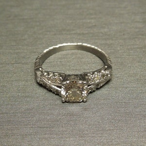 Antique Art Deco Estate C1940 Platinum Engraved 0.96TCW SI1 Pink Champagne Diamond Solitaire Engagement Ring Sz 4.25