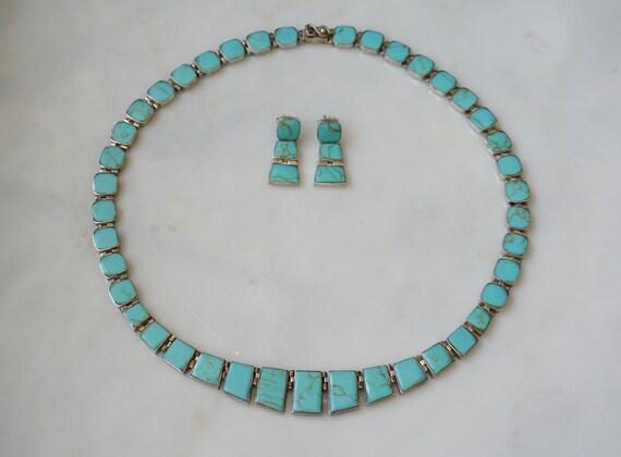 Turquoise Necklace & Earrings Set / Vintage Estat… - image 1