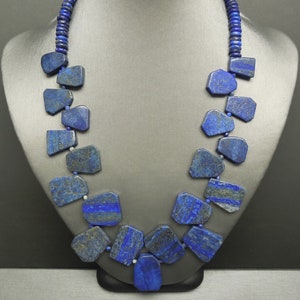 Vintage Estate Gold Vermeil Lobster Clasp Lapis Lazuli Ancient Mosaic Style Bib Necklace / Egyptian Necklace  20&quot;