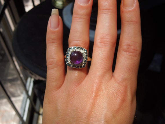 Amethyst Sphere Halo Ring / Vintage Estate 14K Go… - image 3