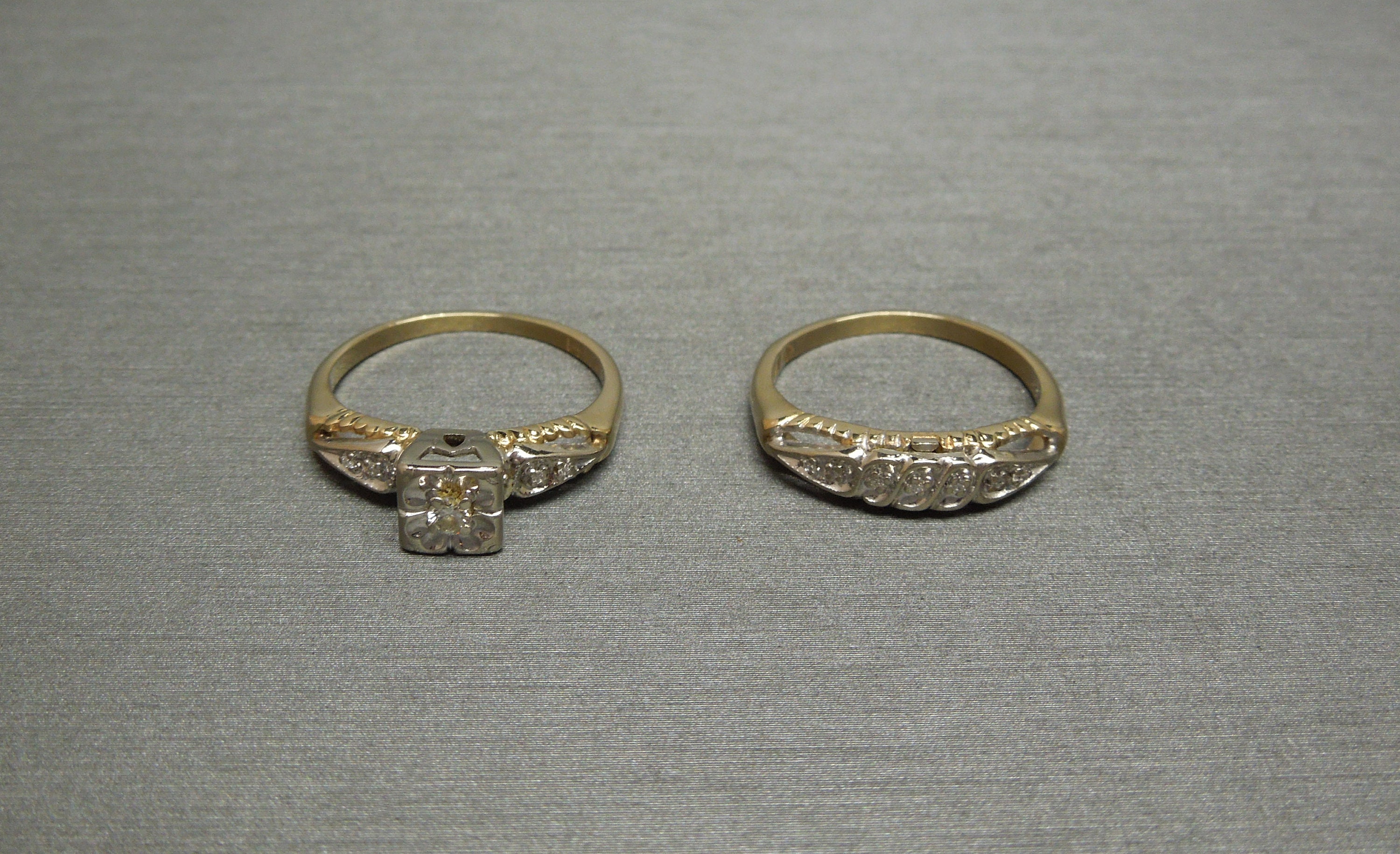 Vintage Estate C1950 14K Two Tone Gold 0.19TCW Round Diamond