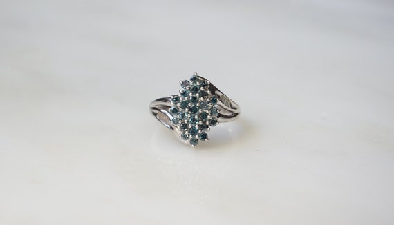 14K Blue Diamond Ring / Vintage Estate 14K White … - image 8