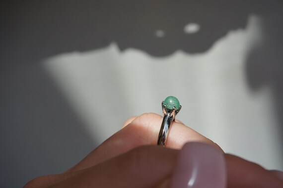 Silver Emerald Solitaire Ring / Vintage Estate St… - image 3