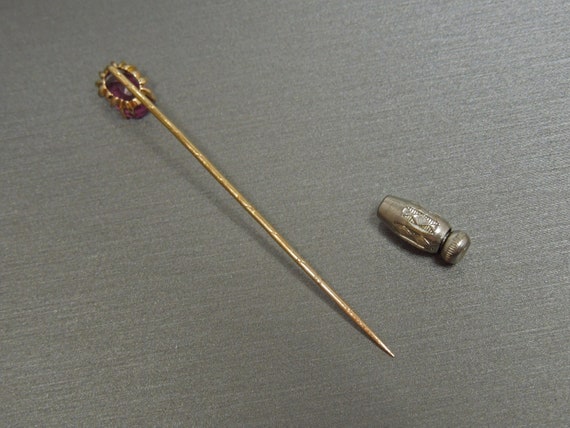 Mat Ruby Pin Antique Ruby Stick Pin / Antique Estate 14K Gold 2 ca… - Gem