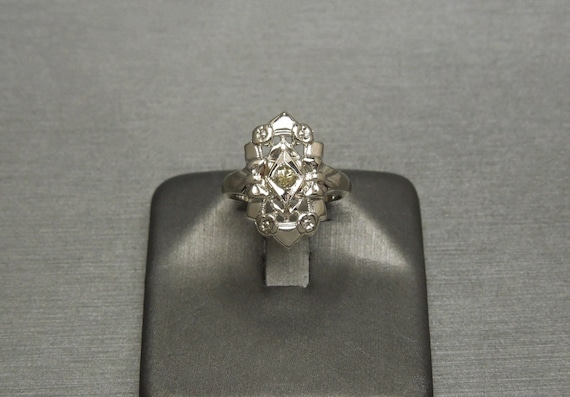 Antique Estate C1940 14K White Gold 0.12ct Green … - image 1