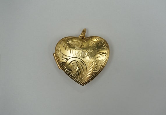 Heart Pill Box Locket / Vintage Estate 1980s Gold Vermeil Sterling Silver Hand Engraved Pill Box Locket Pendant / Heart Charm Locket  1.25"