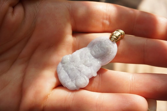 Lavender Jade Pendant / Vintage Estate 10K Gold D… - image 4