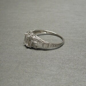 Pre Art Deco Emerald cut Diamond / Antique Estate C1910 14K White Gold 0.40 carat Emerald cut Diamond Solitaire Engagement Ring Sz 6.25 image 2