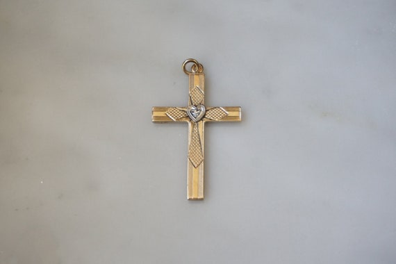 Diamond Heart Cross / Antique Estate C1930 10K Go… - image 1