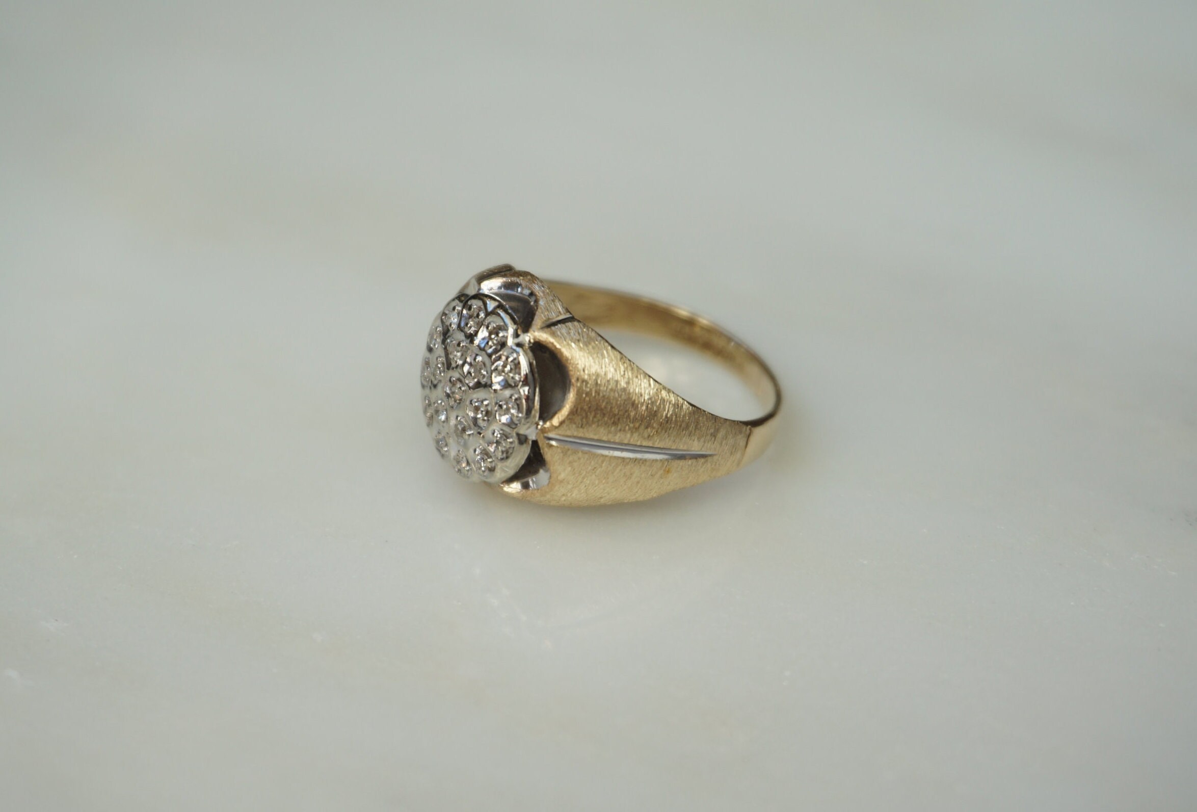 Men's Diamond Cluster Ring / Mid Century Estate C1960 10K