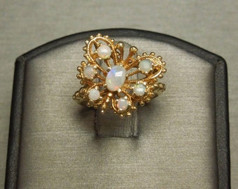 Vintage Estate C1960 14K Gold Australian Fire Opal Mid Century Butterfly Ring / Opal Butterfly Ring / Gold Butterfly Ring  Sz 4.5