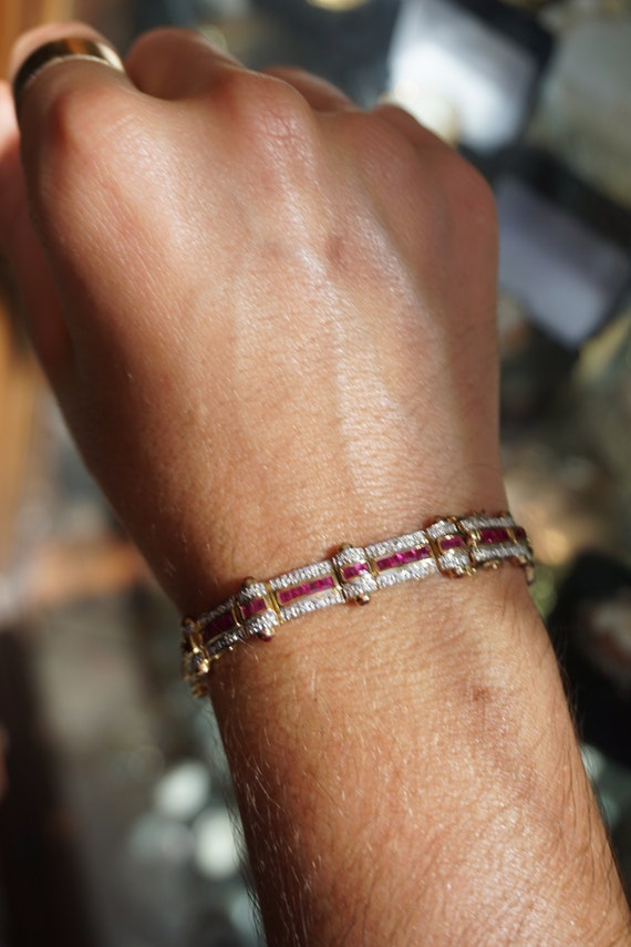 14K Ruby Diamond Bracelet / Vintage Estate 14K Gold 5… - Gem