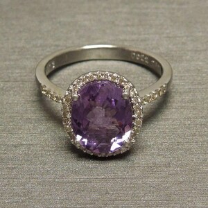 Estate 14K White Gold 3.76TCW Oval Multi-Faceted Amethyst Solitaire & Diamond Halo Engagement Ring Sz 6.5 image 6