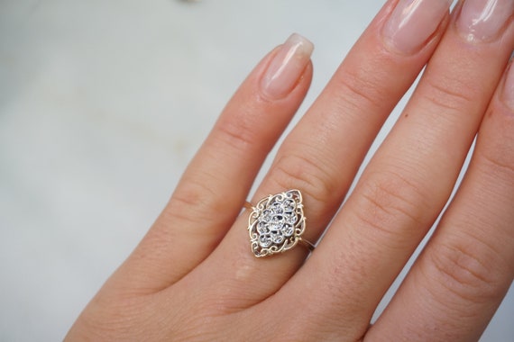 Filigree Diamond Shield Ring / Mid Century Estate… - image 9